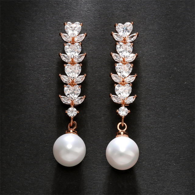 Elegant color cubic zircon pearl long earrings