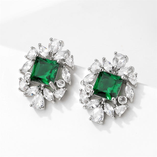 Creative emerald oval shape copper studs earrings