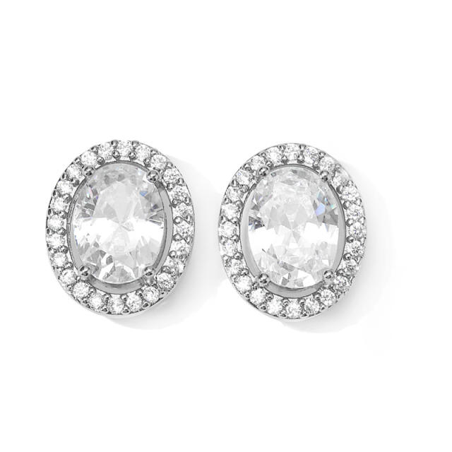 Geometric oval cubic zircon diamond studs earrings