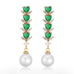 Elegant color cubic zircon pearl long earrings