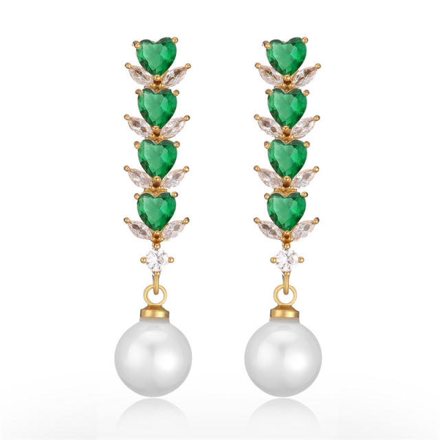 Elegant color cubic zircon pearl long earrings