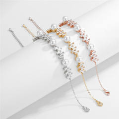 Elegant cubic zircon pearl copper slide bracelet
