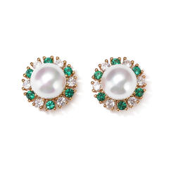 Korean fashion cubic zircon pearl sunflower studs earrings