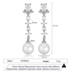 Delicate cubic zircon pearl copper long earrings