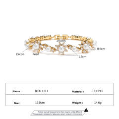 Delicate cubic zircon pearl flower copper bracelet