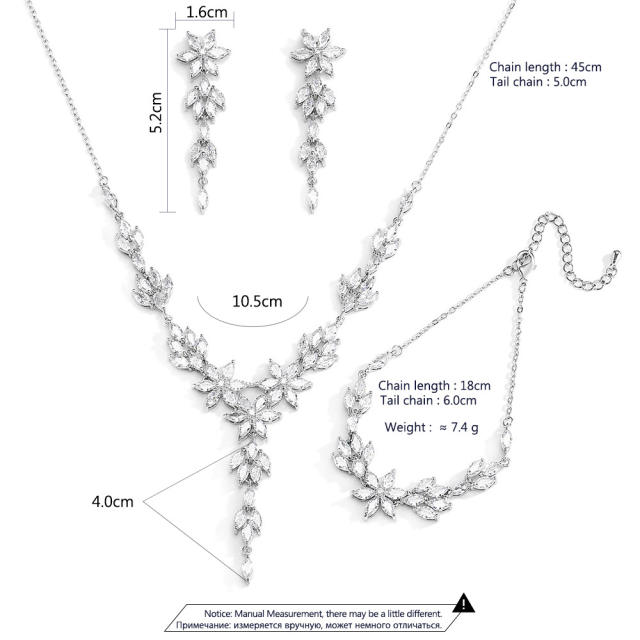 Elegant cubic zircon wedding diamond necklace set
