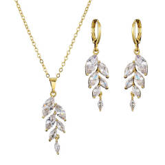 Classic cubic zircon leaf design diamond necklace set