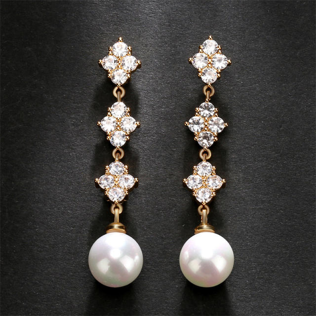 Korean fashion cubic zircon pearl long earrings