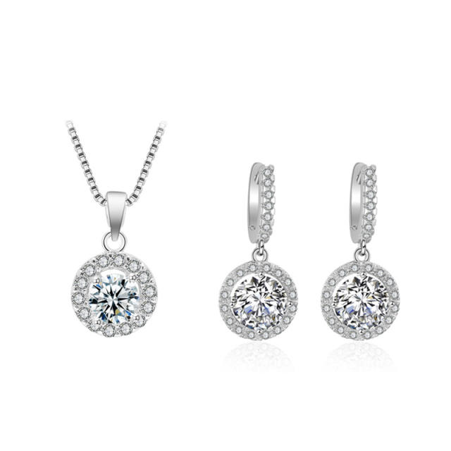 Round piece cubic zircon diamond necklace set