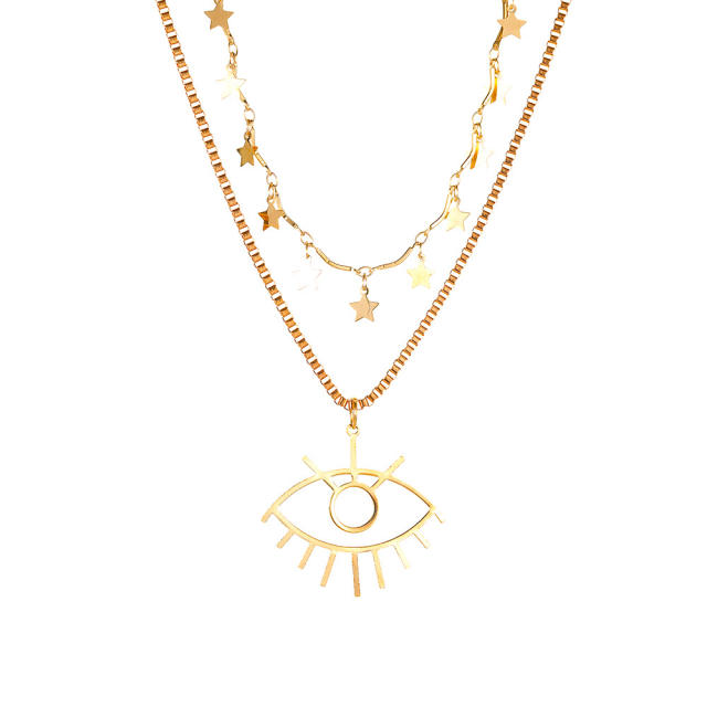 Personality hollow evil eye two layer tiny star necklace