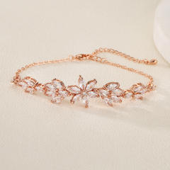 Creative cubic zircon flower copper slide bracelet