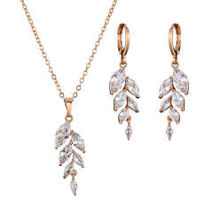 Classic cubic zircon leaf design diamond necklace set