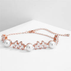 Elegant cubic zircon pearl copper slide bracelet