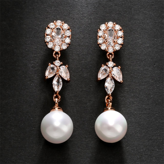 Luxury color cubic zircon pearl drop long earrings