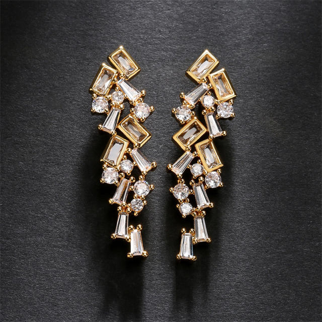 Creative emerald cubic zircon copper long earrings