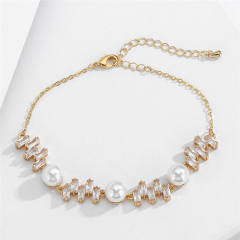 Elegant cubic zircon pearl copper slide bracelet