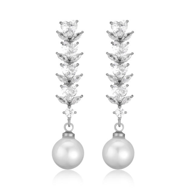 Elegant color cubic zircon pearl long earrings