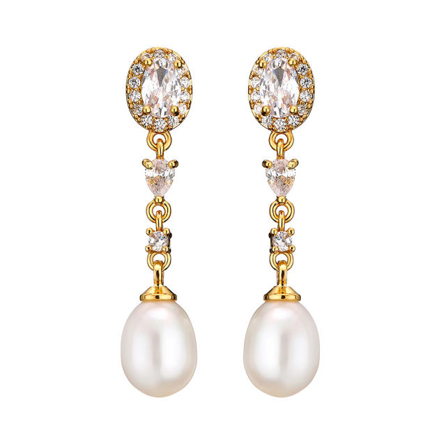 Elegant cubic zircon pearl long earrings