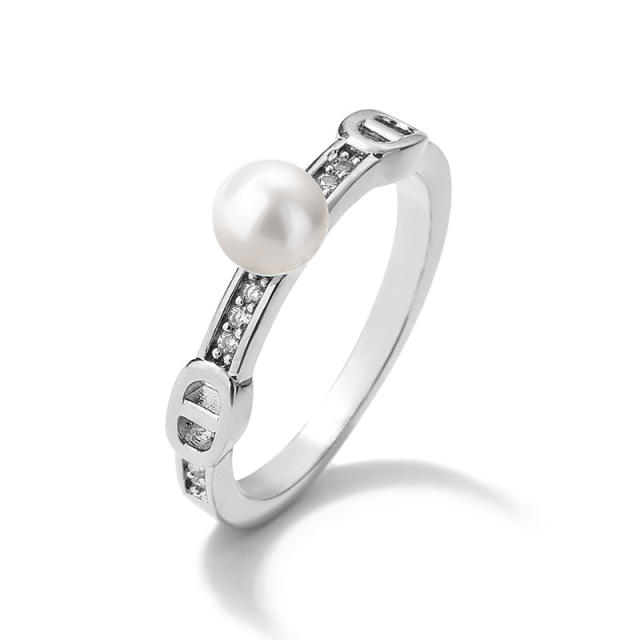 Chic pearl cubic zircon copper rings