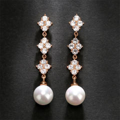 Korean fashion cubic zircon pearl long earrings