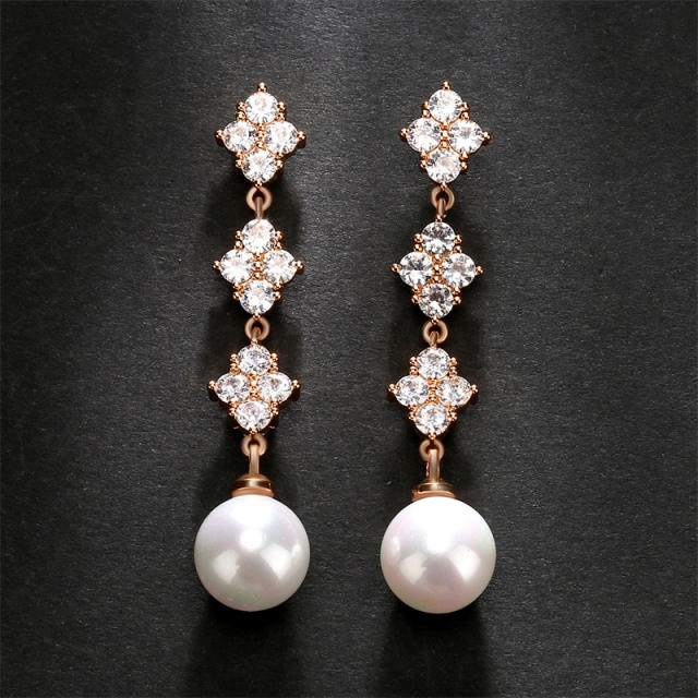 Korean fashion cubic zircon pearl long earrings