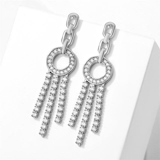 Popular cubic zircon full setting chain tassel earrings