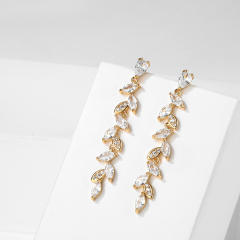 Delicate cubic zircon leaf copper earrings