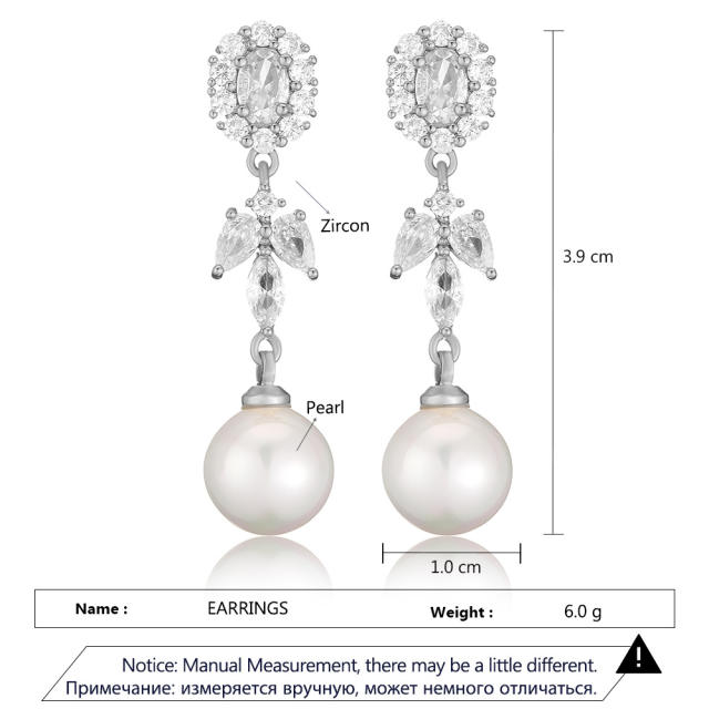 Luxury color cubic zircon pearl drop long earrings