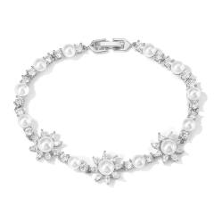 Delicate cubic zircon pearl flower copper bracelet