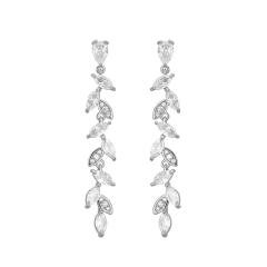 Delicate cubic zircon leaf copper earrings