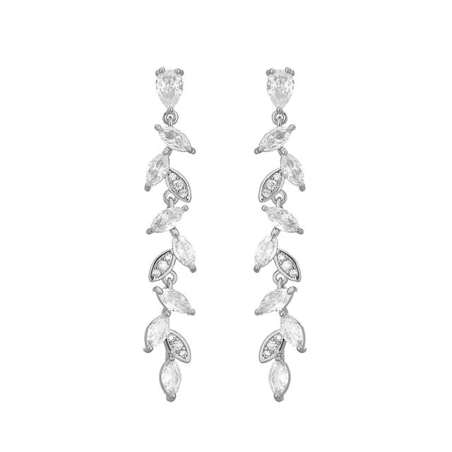 Delicate cubic zircon leaf copper earrings
