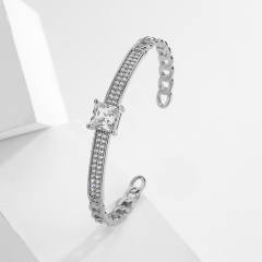 Concise cubic zircon setting gold plated copper bangle
