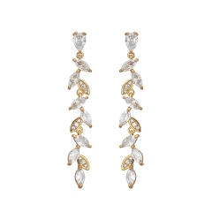 Delicate cubic zircon leaf copper earrings