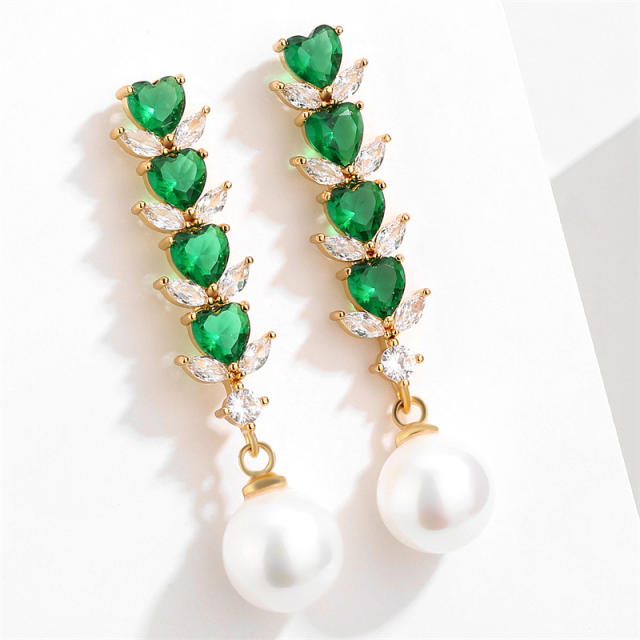 Elegant color cubic zircon pearl long earrings