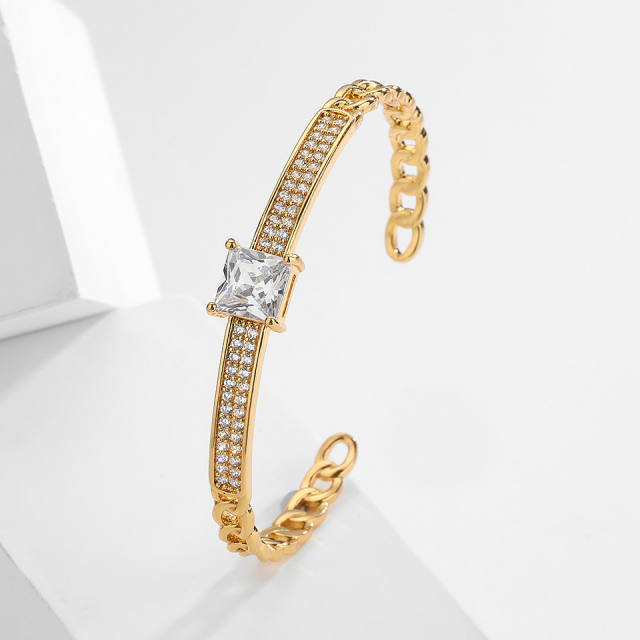 Concise cubic zircon setting gold plated copper bangle