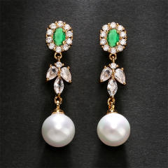 Luxury color cubic zircon pearl drop long earrings
