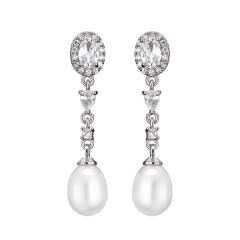 Elegant cubic zircon pearl long earrings