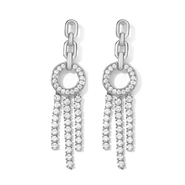 Popular cubic zircon full setting chain tassel earrings