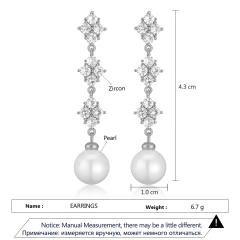 Korean fashion cubic zircon pearl long earrings