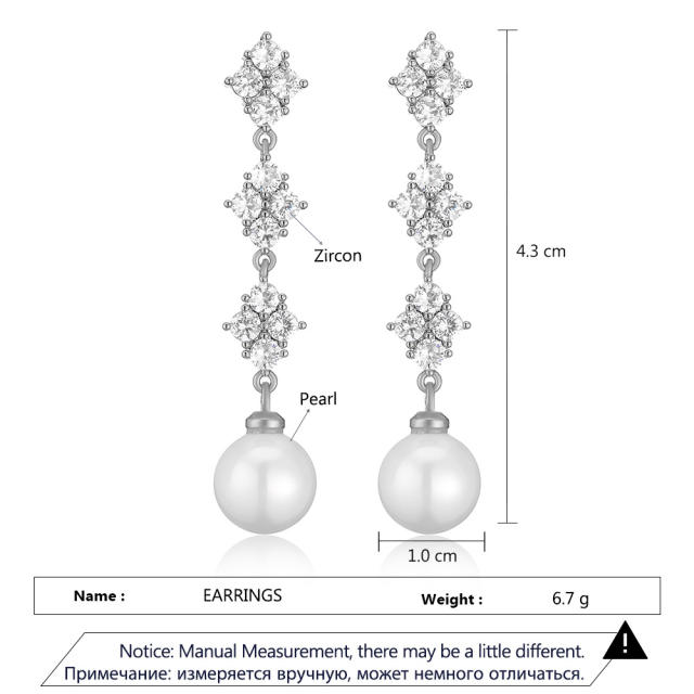 Korean fashion cubic zircon pearl long earrings