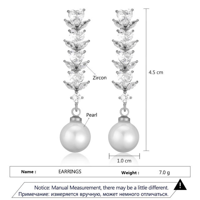 Elegant color cubic zircon pearl long earrings