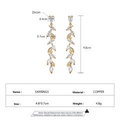 Delicate cubic zircon leaf copper earrings