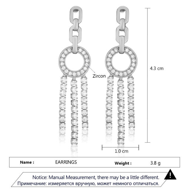 Popular cubic zircon full setting chain tassel earrings