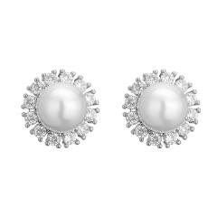 Korean fashion cubic zircon pearl sunflower studs earrings