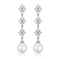 Korean fashion cubic zircon pearl long earrings