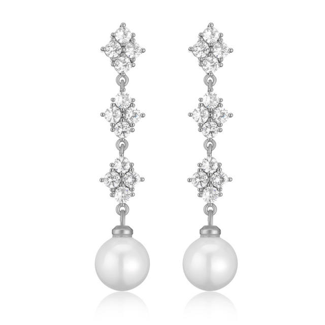 Korean fashion cubic zircon pearl long earrings