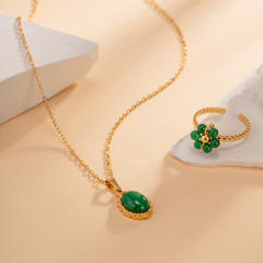 18K natural green stone stainless steel necklace