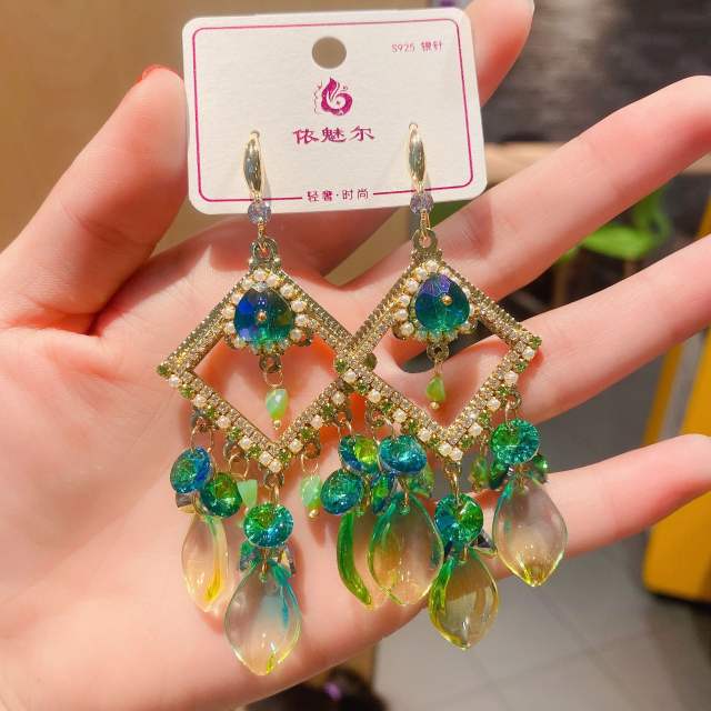 Handmade color cyrstal tassel earrings