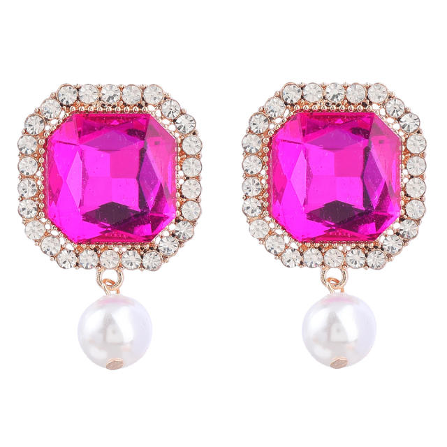 Color glass crystal pearl drop earrings