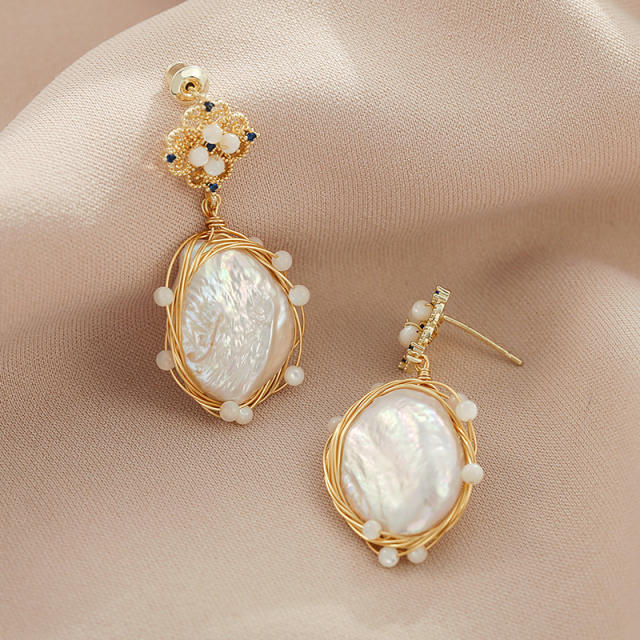 Baroque pearl gold plated earrings